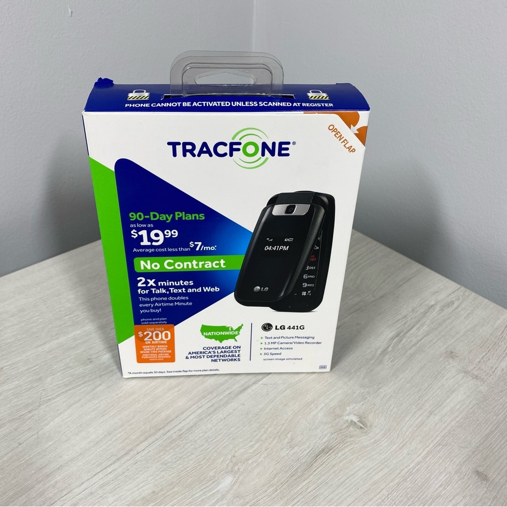 LG 441G Flip Phone Tracfone Black Mobile Cell Open Box Untested Missing Power